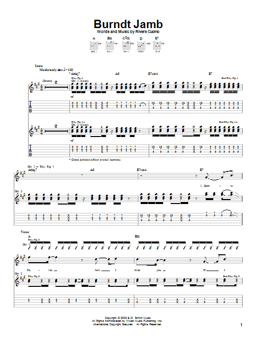 Learn to play Weezer Burndt Jamb sheet music for Guitar Tab in minutes. Weezer Burndt Jamb sheet music preview music notes and score for Guitar Tab including 5 page(s)