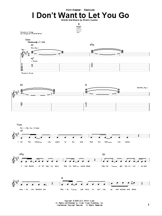 Learn to play Weezer I Don't Want To Let You Go sheet music for Guitar Tab in minutes. Weezer I Don't Want To Let You Go sheet music preview music notes and score for Guitar Tab including 9 page(s)