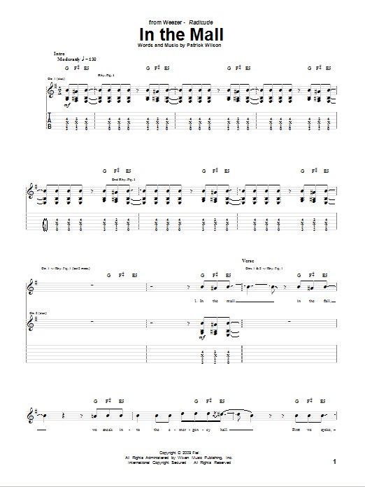 Learn to play Weezer In The Mall sheet music for Guitar Tab in minutes. Weezer In The Mall sheet music preview music notes and score for Guitar Tab including 8 page(s)