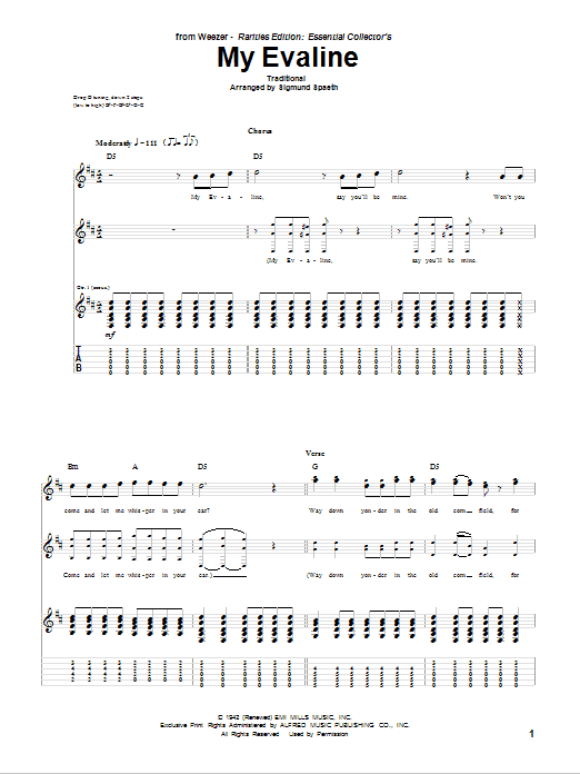 Learn to play Weezer My Evaline sheet music for Guitar Tab in minutes. Weezer My Evaline sheet music preview music notes and score for Guitar Tab including 2 page(s)