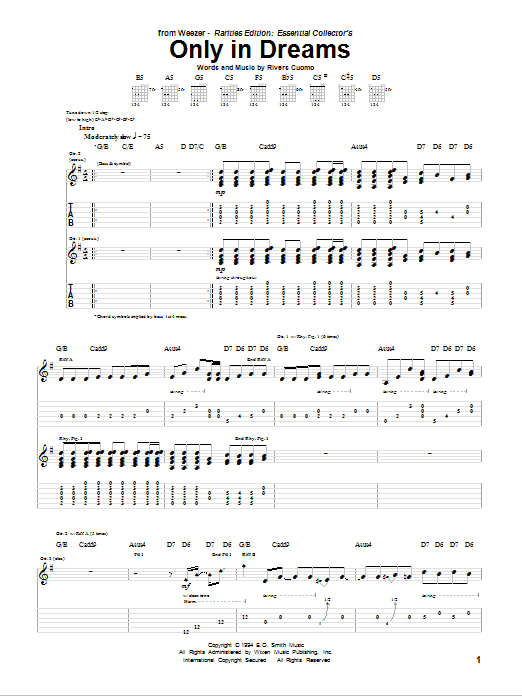 Learn to play Weezer Only In Dreams sheet music for Guitar Tab in minutes. Weezer Only In Dreams sheet music preview music notes and score for Guitar Tab including 10 page(s)