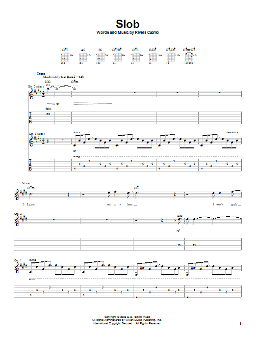 Weezer Slob sheet music preview music notes and score for Guitar Tab including 7 page(s)