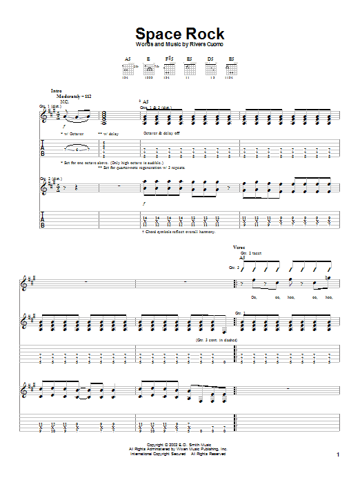 Weezer Space Rock sheet music preview music notes and score for Guitar Tab including 4 page(s)