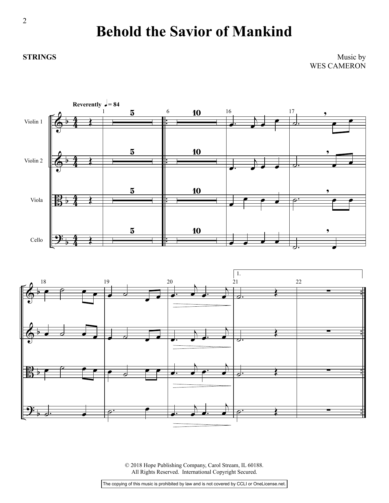 Wes Cameron Behold the Savior of Mankind - Full Score sheet music, chords, lyrics - Printable PDF for Choir Instrumental Pak