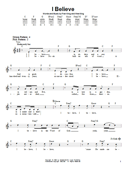 Learn to play Wes King I Believe sheet music for Easy Guitar in minutes. Wes King I Believe sheet music preview music notes and score for Easy Guitar including 2 page(s)