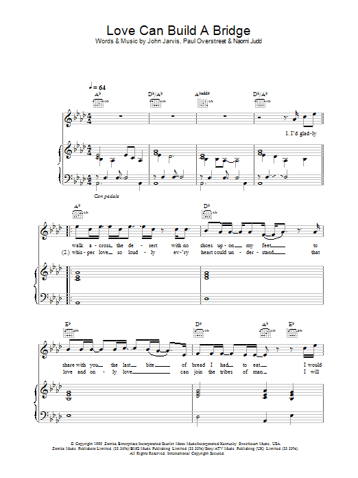 Westlife Love Can Build A Bridge sheet music preview music notes and score for Piano, Vocal & Guitar including 4 page(s)