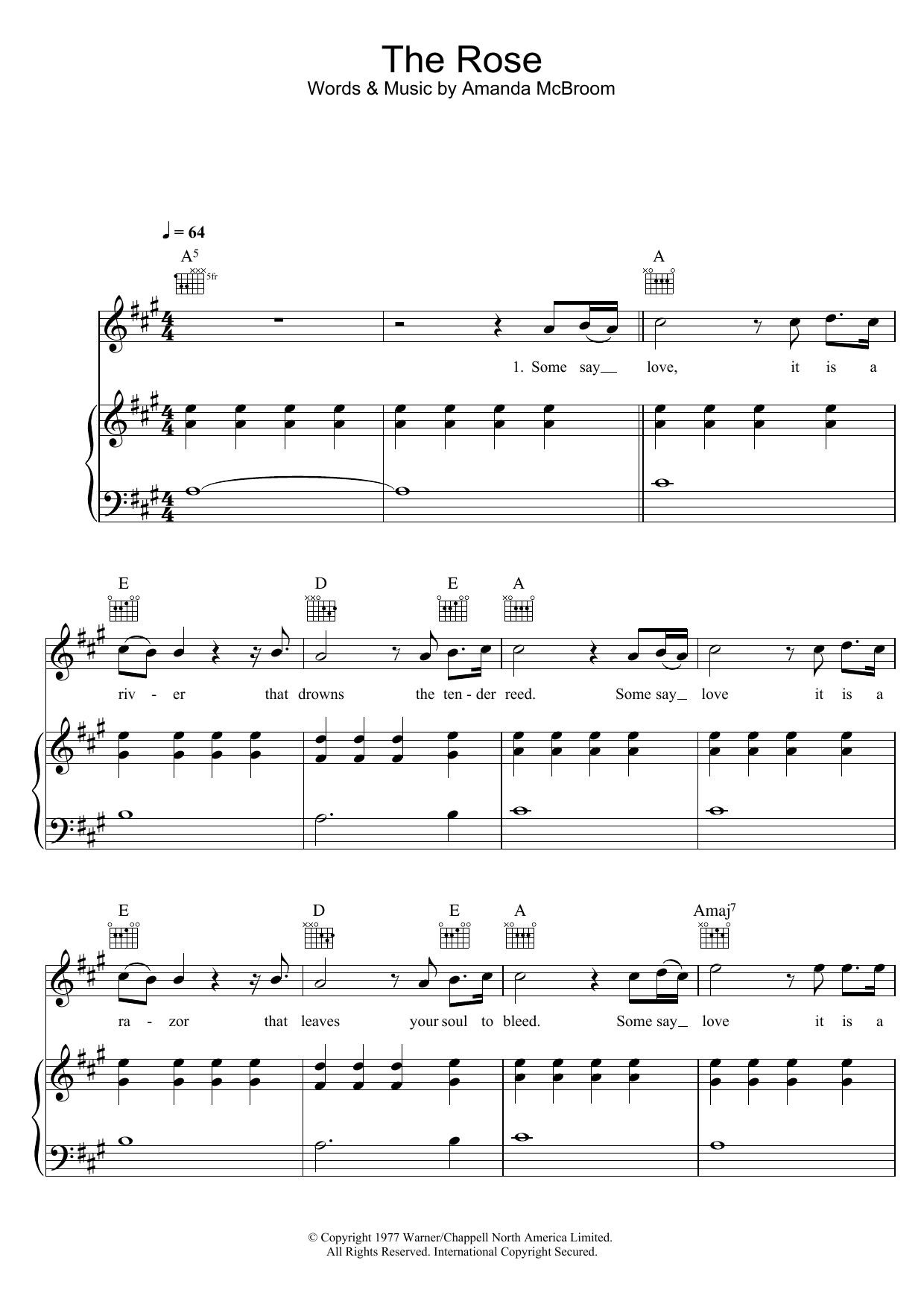 Westlife The Rose sheet music preview music notes and score for Piano, Vocal & Guitar including 3 page(s)