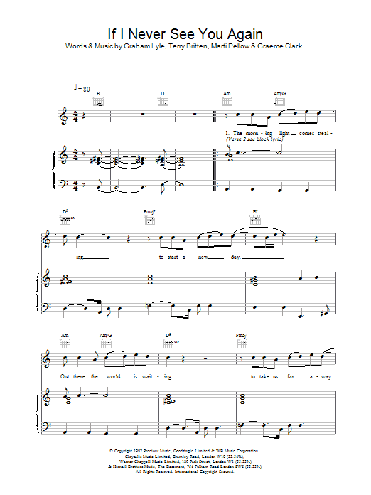 Wet Wet Wet If I Never See You Again sheet music preview music notes and score for Piano, Vocal & Guitar including 5 page(s)