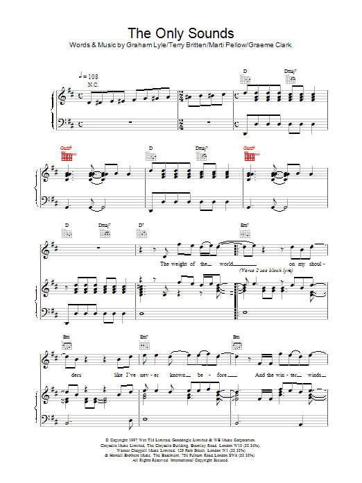 Wet Wet Wet The Only Sounds sheet music preview music notes and score for Piano, Vocal & Guitar (Right-Hand Melody) including 5 page(s)