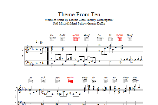 Wet Wet Wet Theme From Ten sheet music preview music notes and score for Piano, Vocal & Guitar (Right-Hand Melody) including 2 page(s)