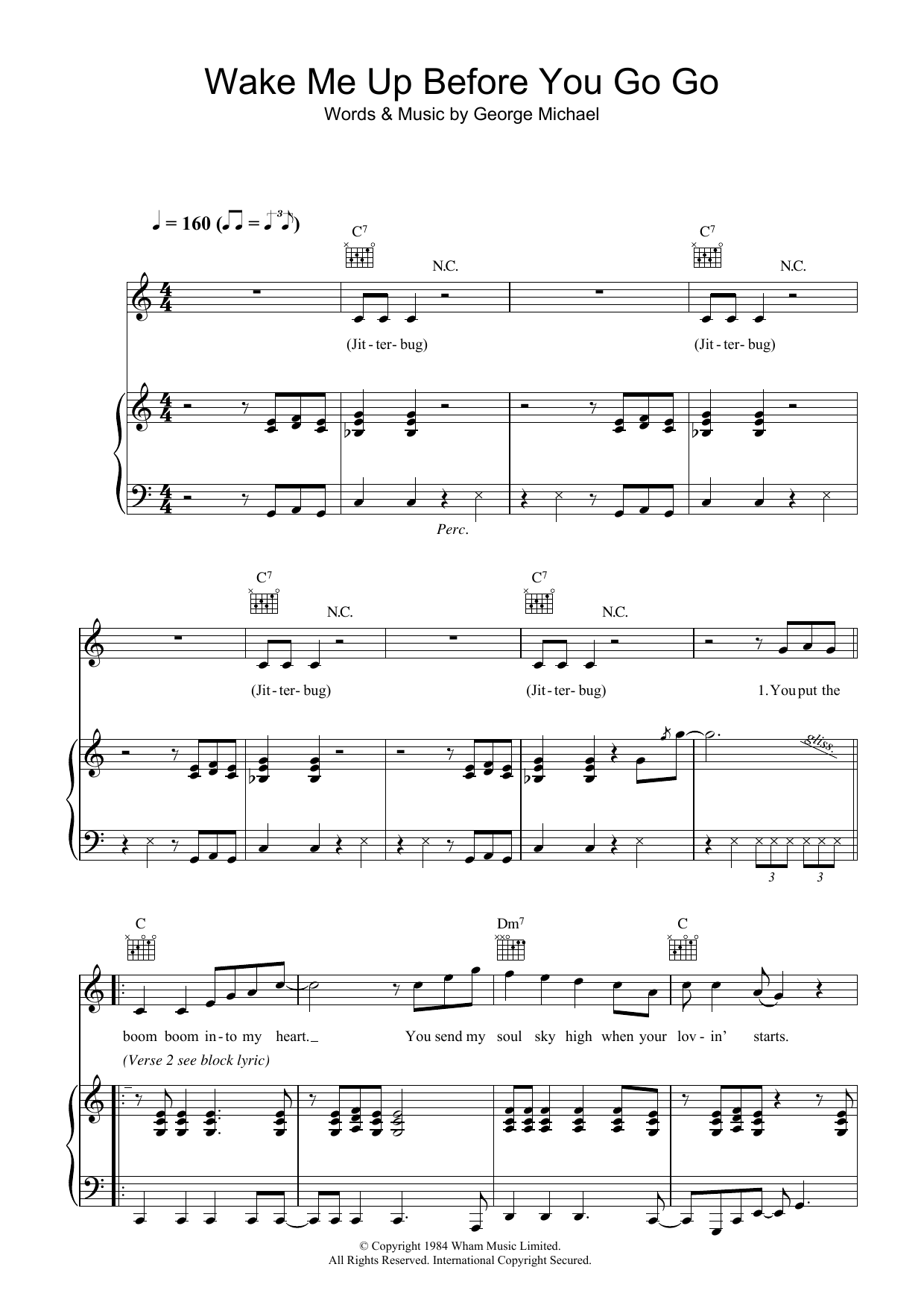 Wham! Wake Me Up Before You Go Go sheet music, chords, lyrics - Printable PDF for Guitar Chords/Lyrics