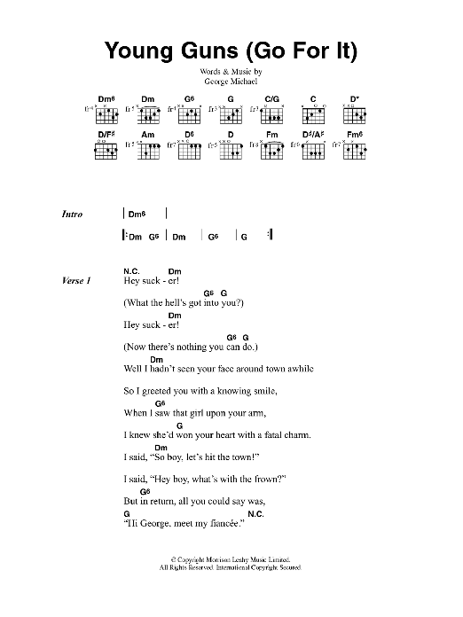 Wham! Young Guns (Go For It) sheet music, chords, lyrics - Printable PDF for Lyrics & Chords