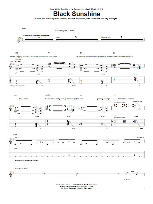 Learn to play White Zombie Black Sunshine sheet music for Guitar Tab in minutes. White Zombie Black Sunshine sheet music preview music notes and score for Guitar Tab including 8 page(s)