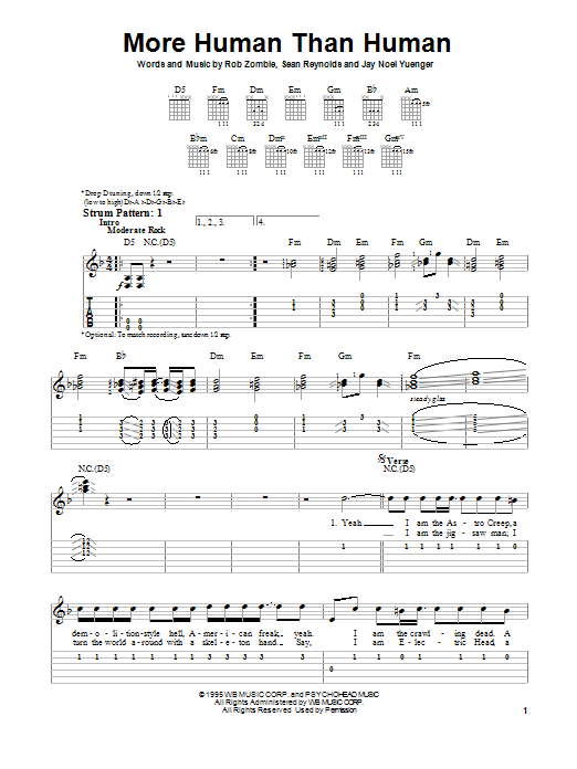 Learn to play White Zombie More Human Than Human sheet music for Easy Guitar Tab in minutes. White Zombie More Human Than Human sheet music preview music notes and score for Easy Guitar Tab including 3 page(s)