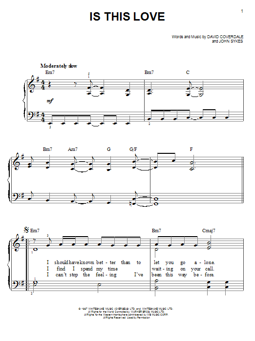 Learn to play Whitesnake Is This Love sheet music for Piano, Vocal & Guitar (Right-Hand Melody) in minutes. Whitesnake Is This Love sheet music preview music notes and score for Piano, Vocal & Guitar (Right-Hand Melody) including 4 page(s)