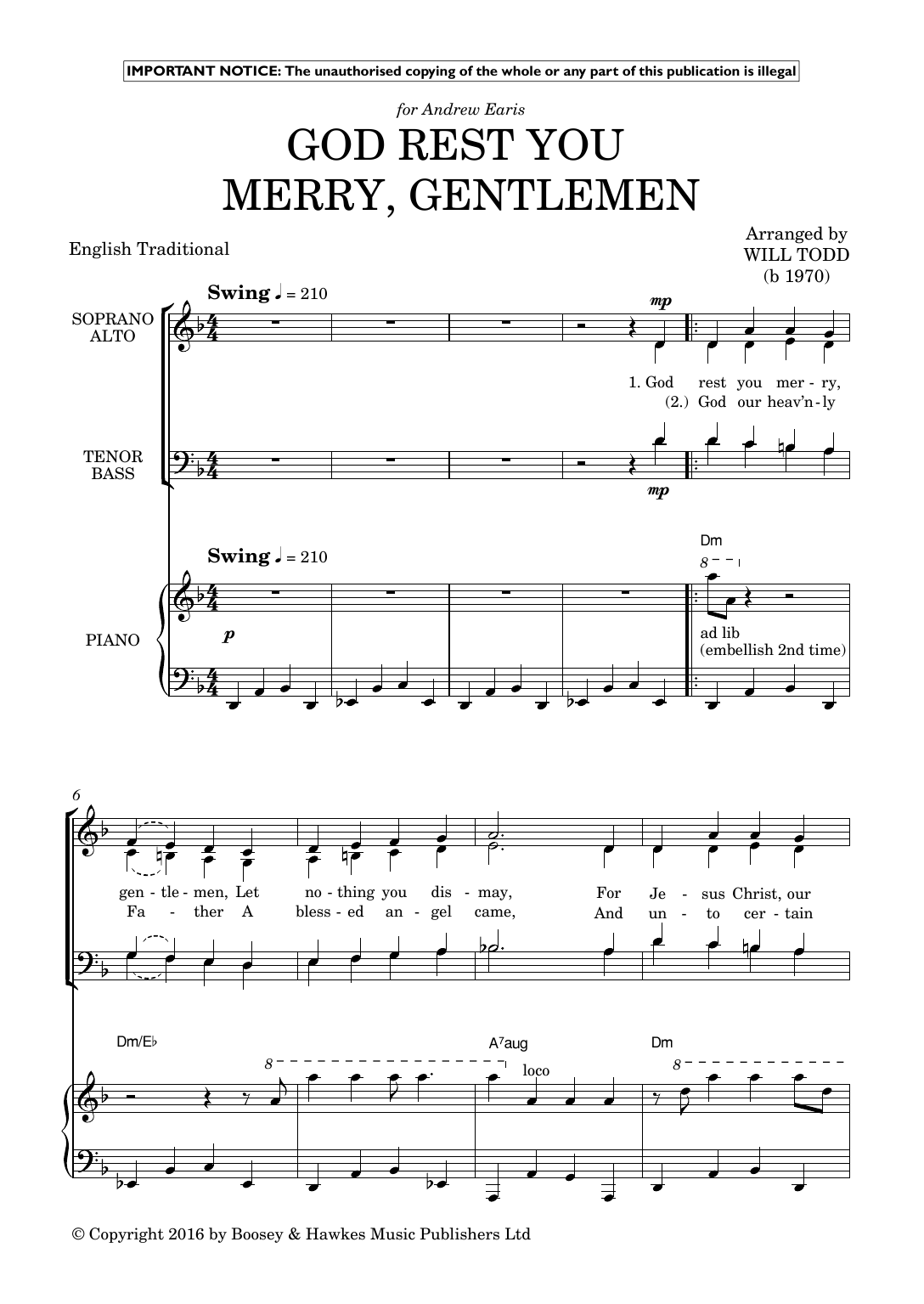 Will Todd Two Extra Jazz Carols sheet music, chords, lyrics - Printable PDF for SATB Choir