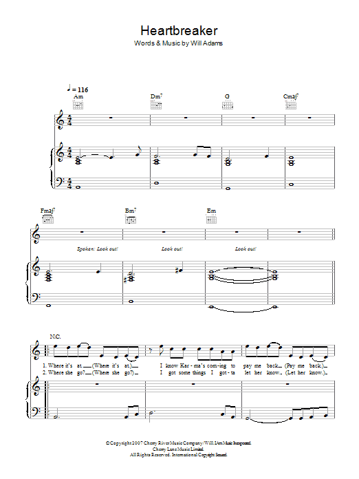 Learn to play will.i.am Heartbreaker (feat. Cheryl Cole) sheet music for Piano, Vocal & Guitar in minutes. will.i.am Heartbreaker (feat. Cheryl Cole) sheet music preview music notes and score for Piano, Vocal & Guitar including 5 page(s)