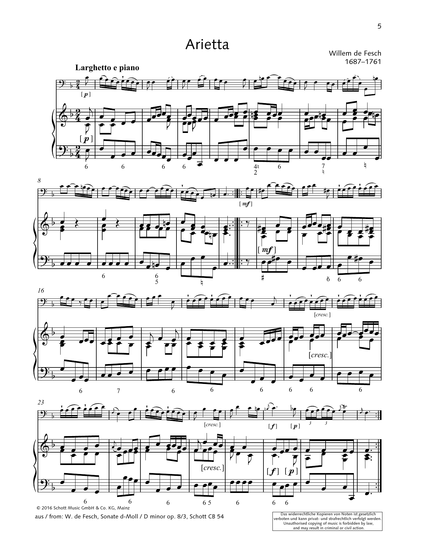 Learn to play Willem de Fesch Arietta sheet music for String Solo in minutes. Willem de Fesch Arietta sheet music preview music notes and score for String Solo including 2 page(s)