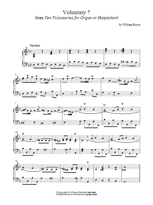 William Boyce Voluntary 7 In D Minor From 10 Voluntaries For Harpsichord sheet music, chords, lyrics - Printable PDF for Piano
