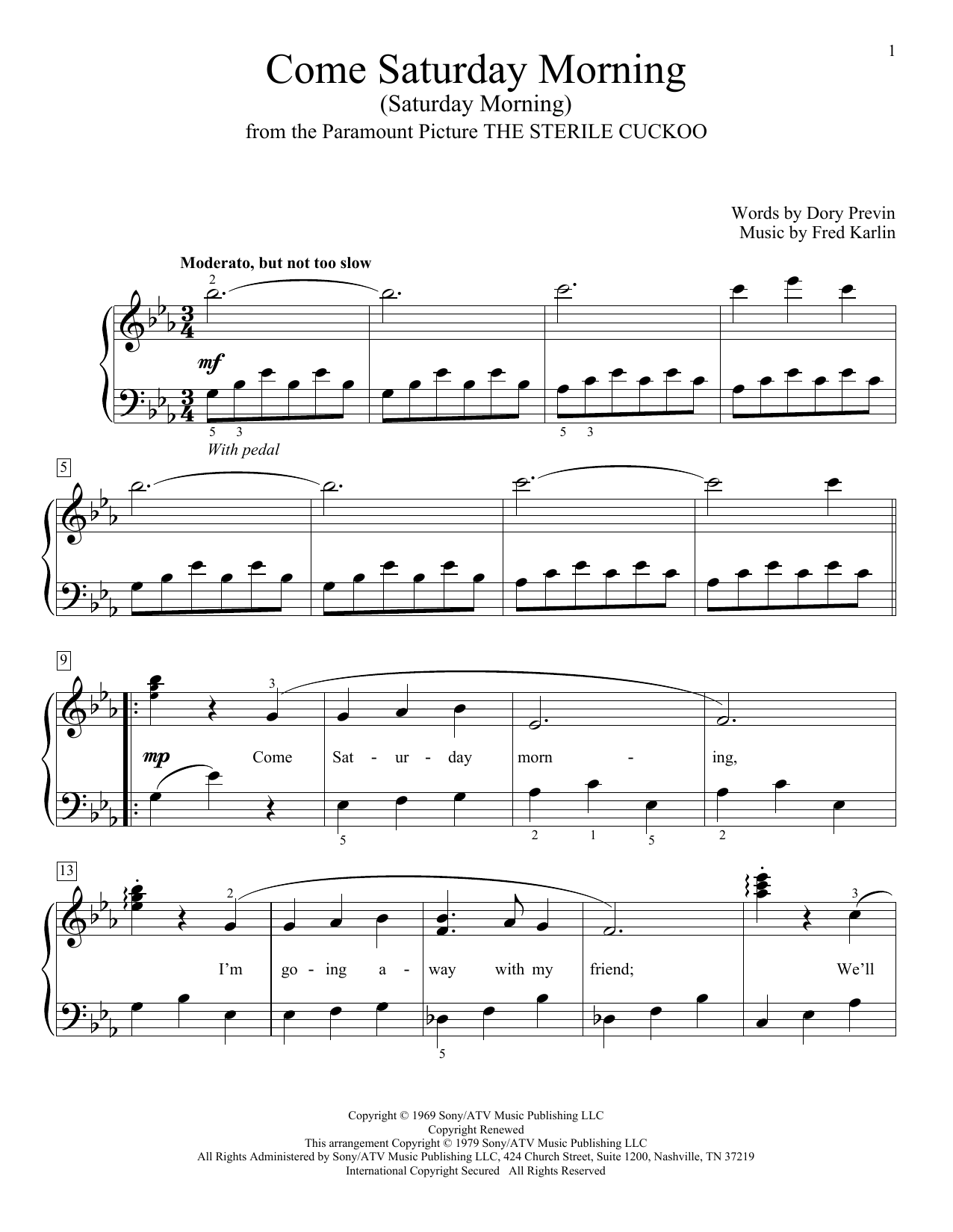 William Gillock Come Saturday Morning (Saturday Morning) sheet music, chords, lyrics - Printable PDF for Educational Piano