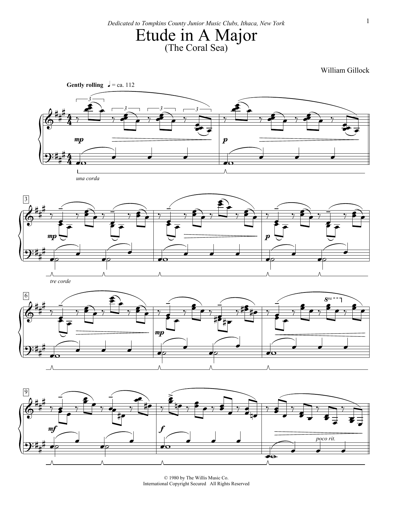 William Gillock Etude In A Major (The Coral Sea) sheet music, chords, lyrics - Printable PDF for Easy Piano