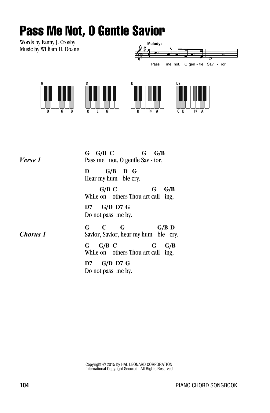 William H. Doane Pass Me Not, O Gentle Savior sheet music, chords, lyrics - Printable PDF for Lyrics & Piano Chords