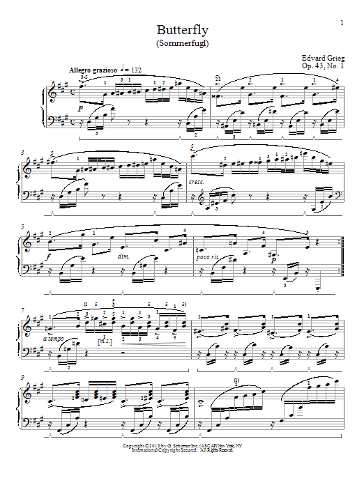 William Westney Butterfly (Sommerfugl), Op. 43, No. 1 sheet music, chords, lyrics - Printable PDF for Piano