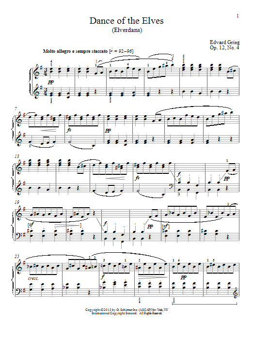 William Westney Dance Of The Elves (Elverdans), Op. 12, No. 4 sheet music, chords, lyrics - Printable PDF for Piano