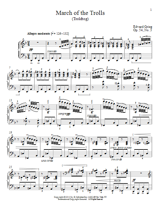William Westney March Of The Trolls (Troldtog), Op. 54, No. 3 sheet music, chords, lyrics - Printable PDF for Piano