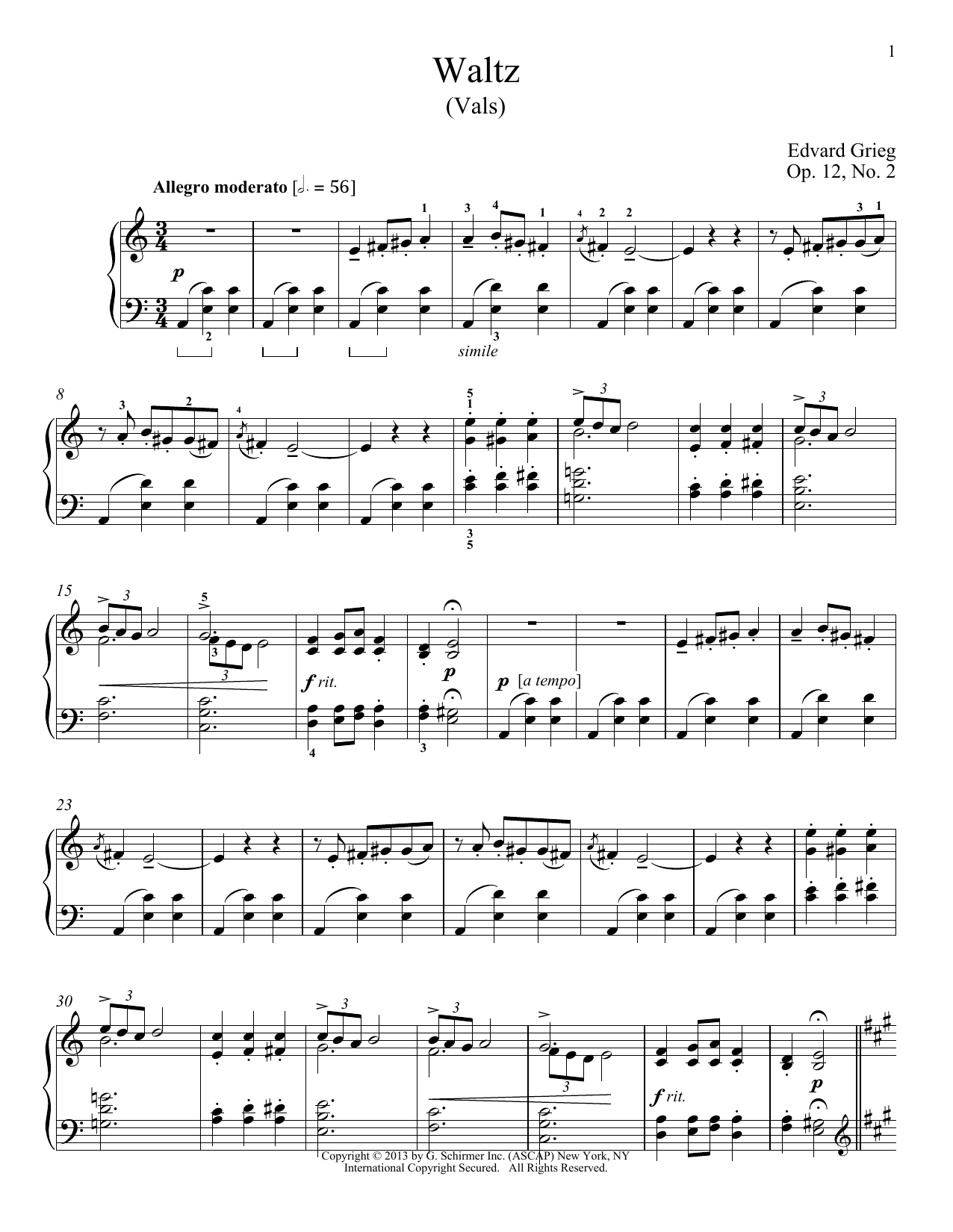 William Westney Waltz (Vals), Op. 12, No. 2 sheet music, chords, lyrics - Printable PDF for Piano