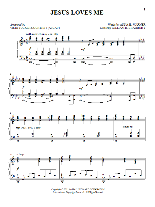 Learn to play William B. Bradbury Jesus Loves Me sheet music for Piano in minutes. William B. Bradbury Jesus Loves Me sheet music preview music notes and score for Piano including 4 page(s)