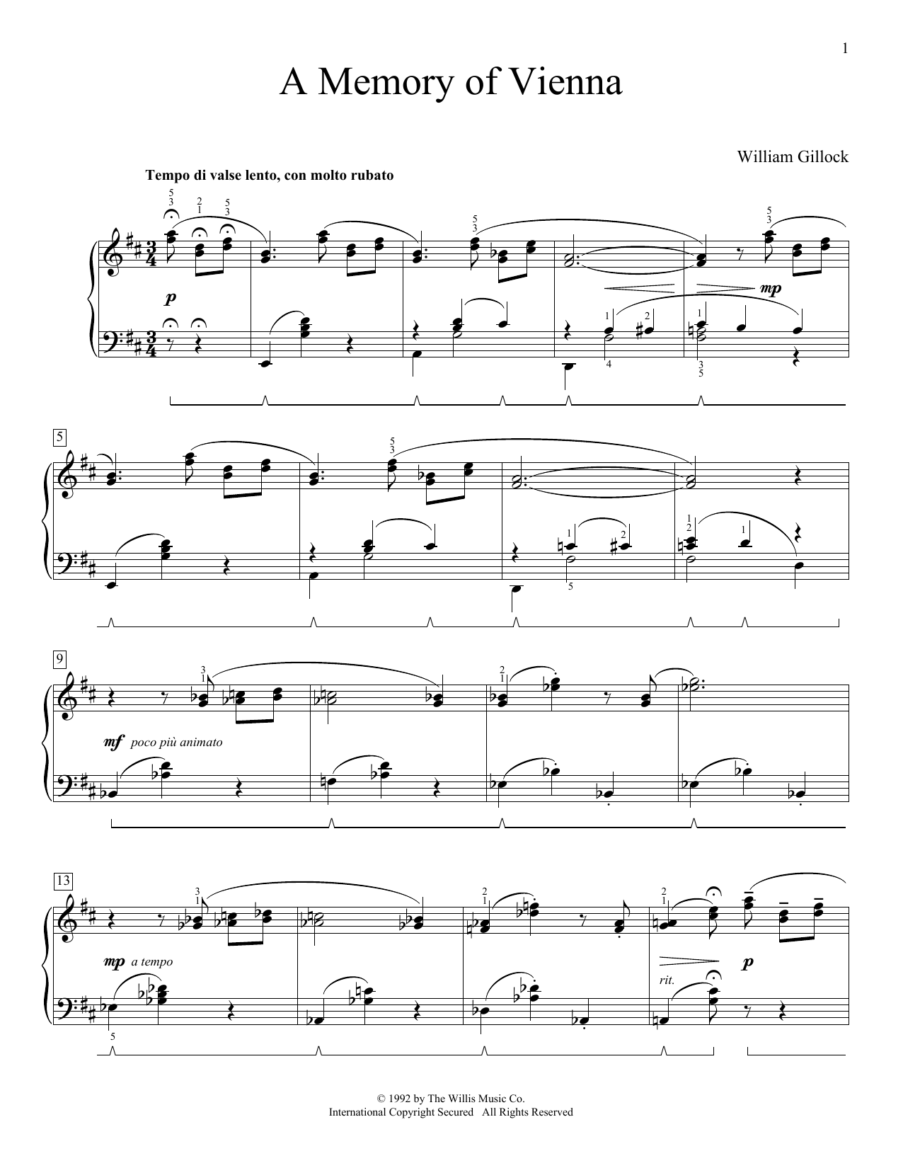 Learn to play William Gillock A Memory Of Vienna sheet music for Easy Piano in minutes. William Gillock A Memory Of Vienna sheet music preview music notes and score for Easy Piano including 4 page(s)