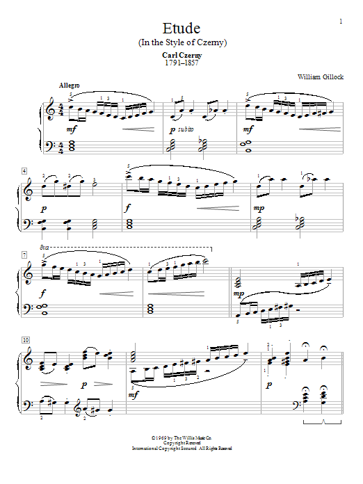 Learn to play William Gillock Etude (In The Style Of Czerny) sheet music for Piano in minutes. William Gillock Etude (In The Style Of Czerny) sheet music preview music notes and score for Piano including 2 page(s)