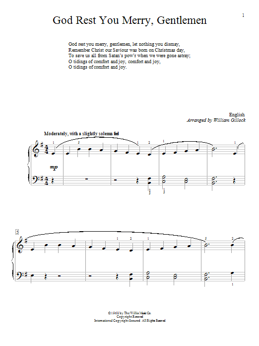 Learn to play William Gillock God Rest You Merry, Gentlemen sheet music for Piano in minutes. William Gillock God Rest You Merry, Gentlemen sheet music preview music notes and score for Piano including 2 page(s)