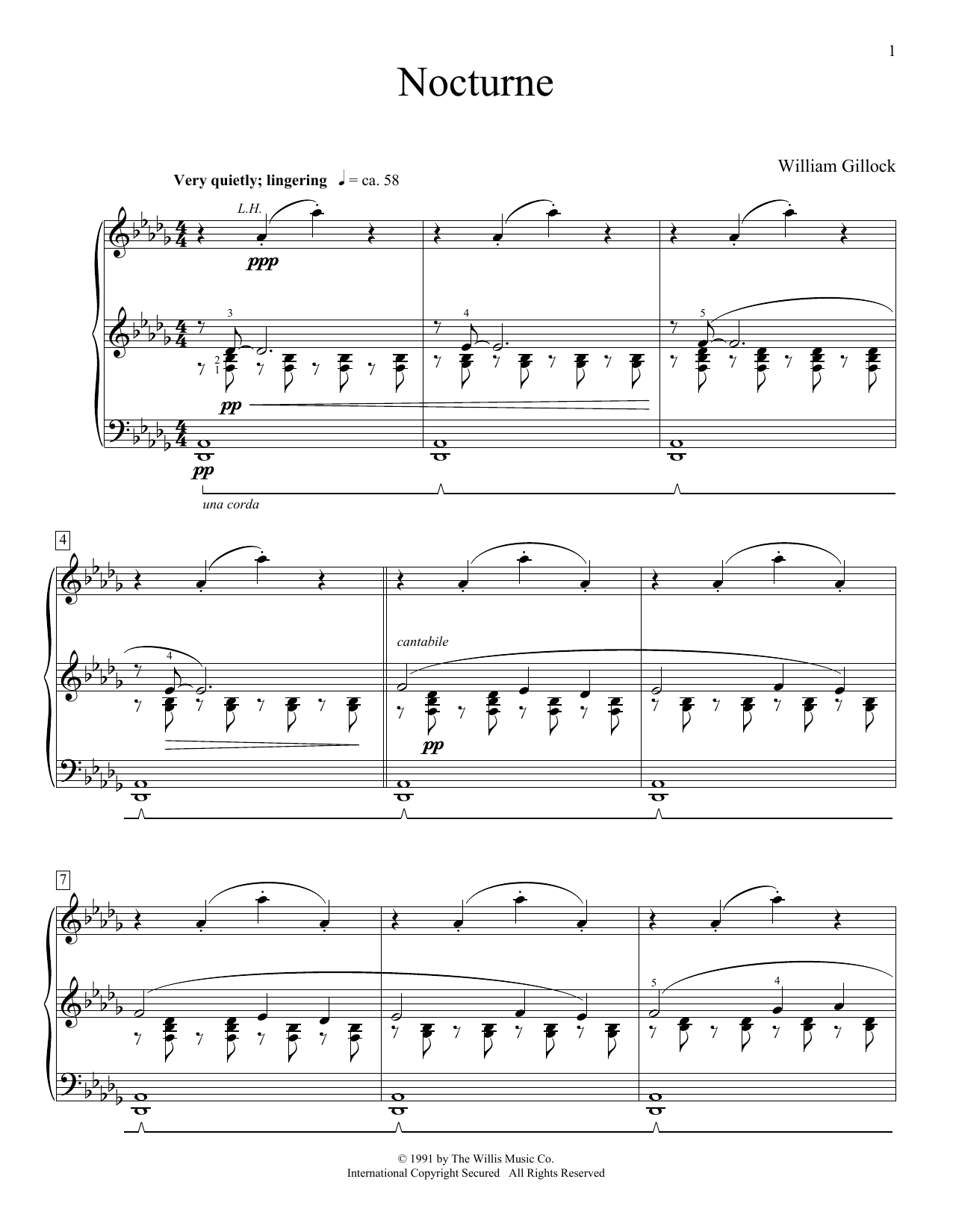 William Gillock Nocturne sheet music preview music notes and score for Easy Piano including 4 page(s)