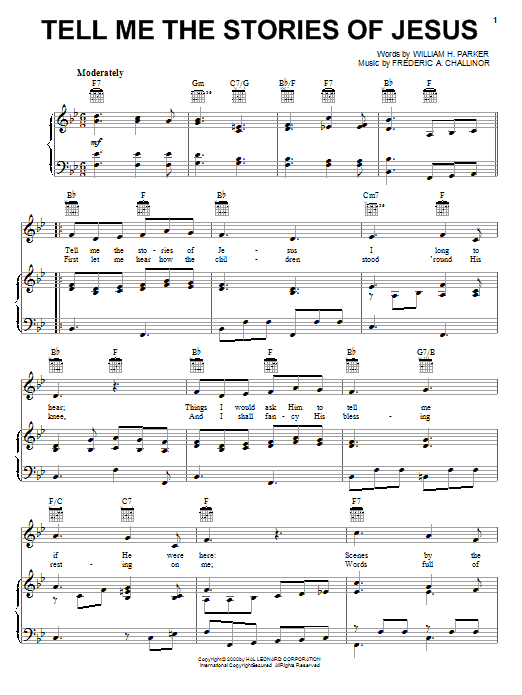 Learn to play William H. Parker Tell Me The Stories Of Jesus sheet music for Piano, Vocal & Guitar (Right-Hand Melody) in minutes. William H. Parker Tell Me The Stories Of Jesus sheet music preview music notes and score for Piano, Vocal & Guitar (Right-Hand Melody) including 3 page(s)