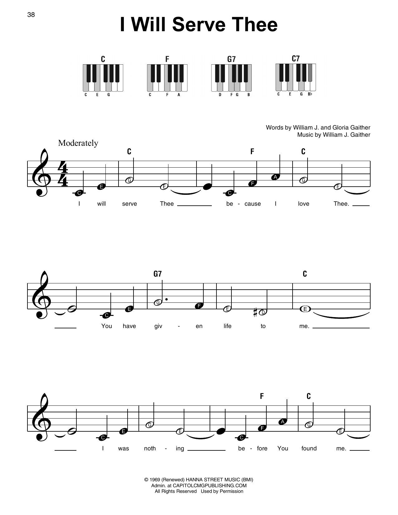 Learn to play William J. Gaither I Will Serve Thee sheet music for Super Easy Piano in minutes. William J. Gaither I Will Serve Thee sheet music preview music notes and score for Super Easy Piano including 2 page(s)