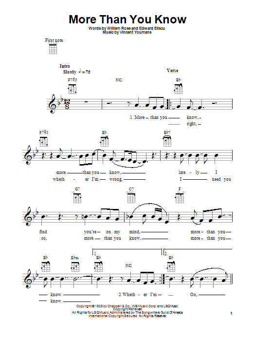 Learn to play William Rose More Than You Know sheet music for Ukulele in minutes. William Rose More Than You Know sheet music preview music notes and score for Ukulele including 3 page(s)