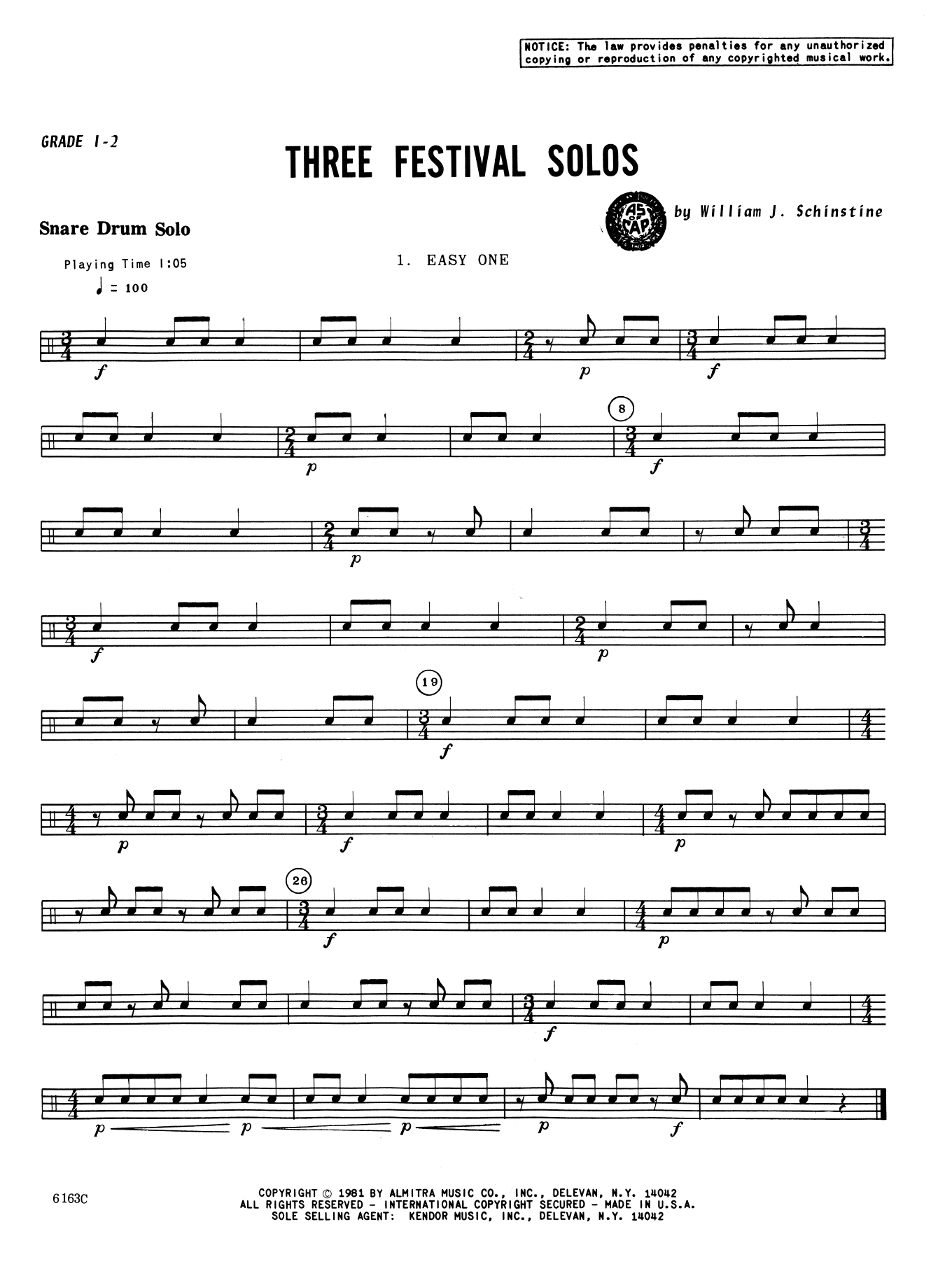 William Schinstine Three Festival Solos sheet music preview music notes and score for Percussion Solo including 3 page(s)