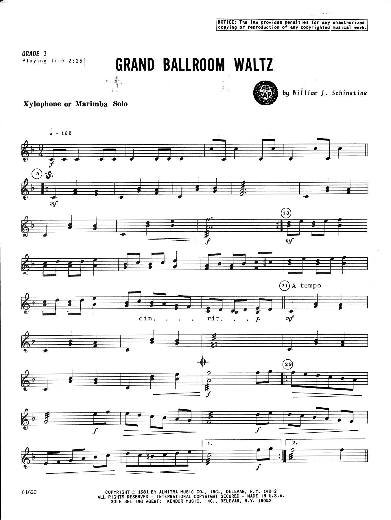 Willian Schinstine Grand Ballroom Waltz sheet music preview music notes and score for Percussion Solo including 2 page(s)