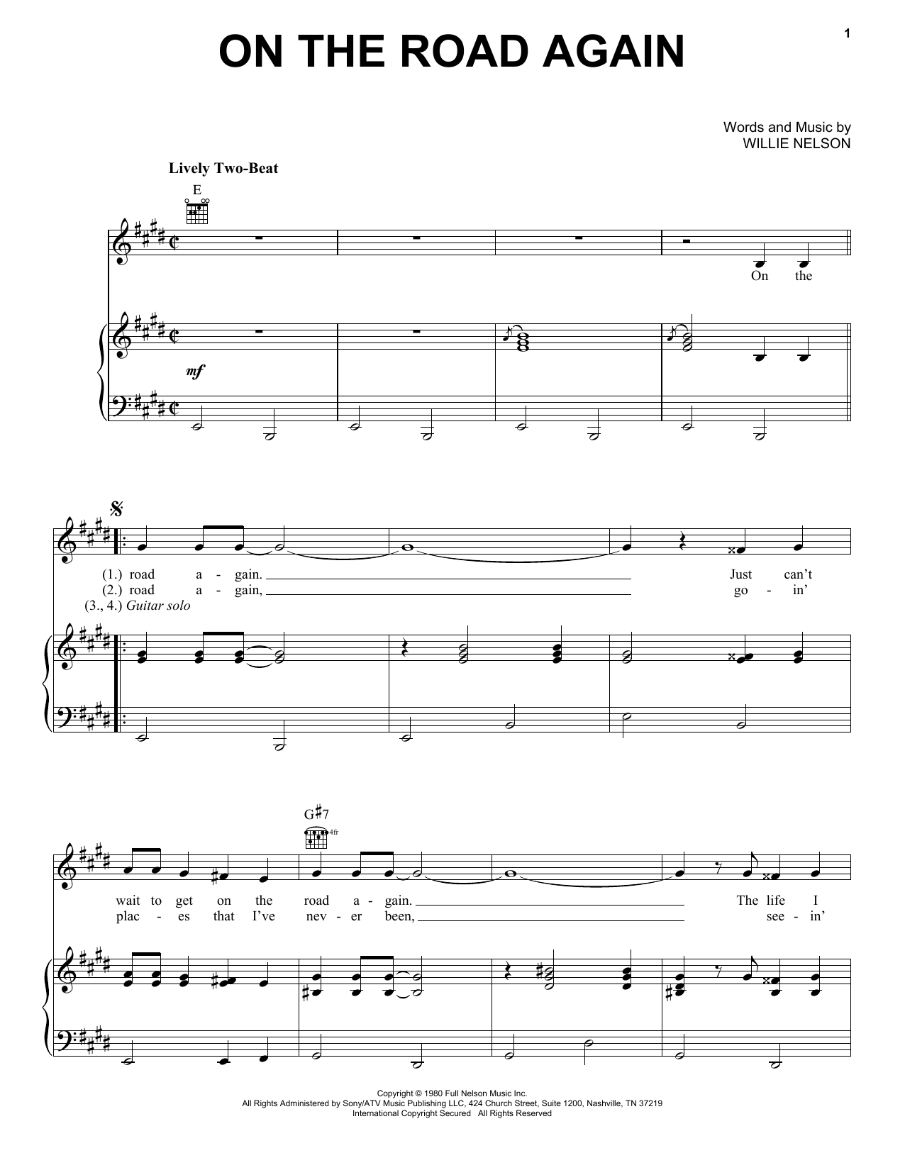 Learn to play Willie Nelson On The Road Again sheet music for Easy Guitar in minutes. Willie Nelson On The Road Again sheet music preview music notes and score for Easy Guitar including 2 page(s)