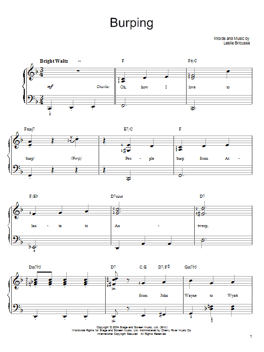 Learn to play Willy Wonka Burping sheet music for Easy Piano in minutes. Willy Wonka Burping sheet music preview music notes and score for Easy Piano including 2 page(s)