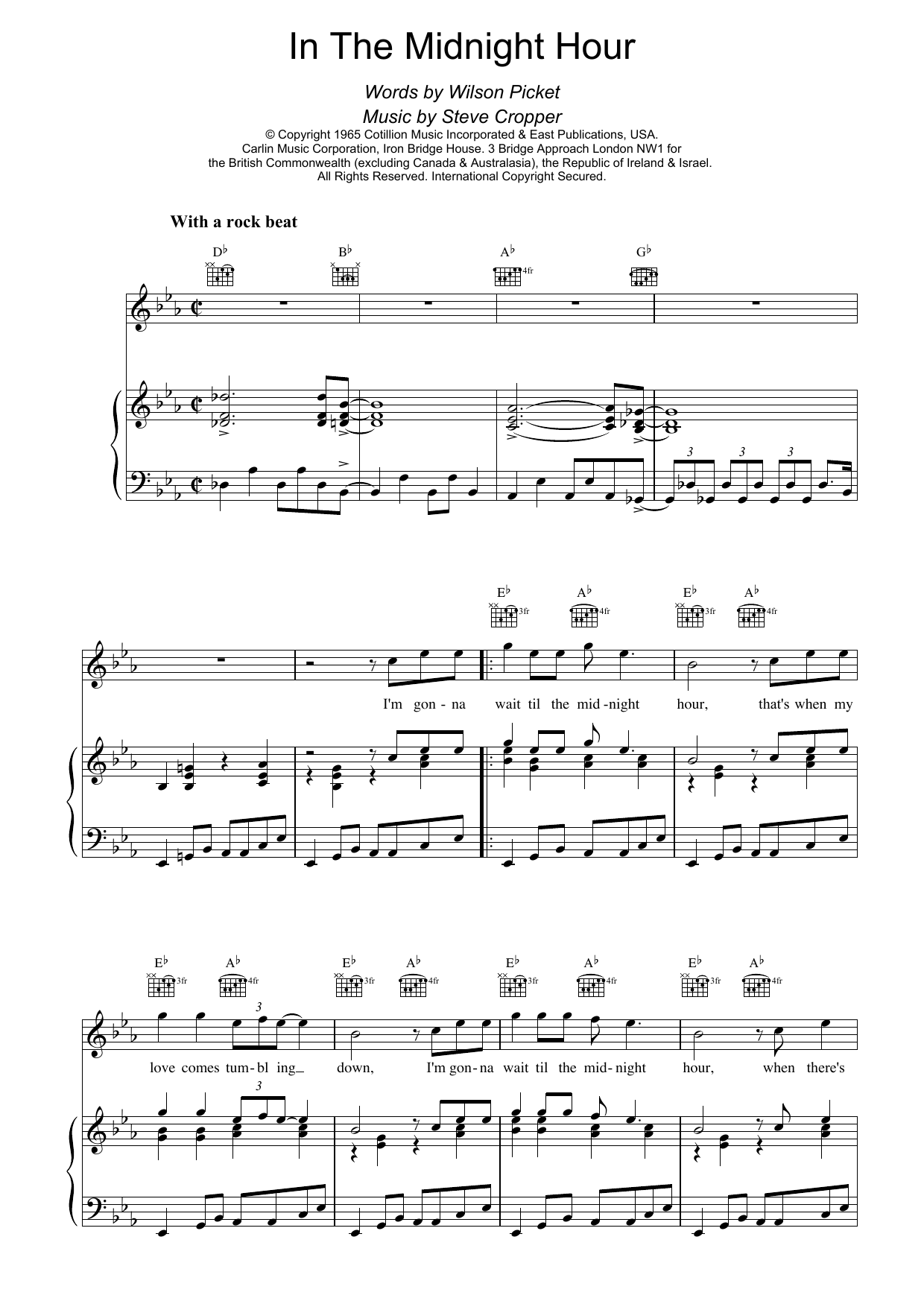 Wilson Pickett In The Midnight Hour sheet music preview music notes and score for Beginner Piano including 3 page(s)