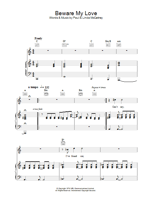 Learn to play Paul McCartney & Wings Beware My Love sheet music for Piano, Vocal & Guitar in minutes. Paul McCartney & Wings Beware My Love sheet music preview music notes and score for Piano, Vocal & Guitar including 7 page(s)