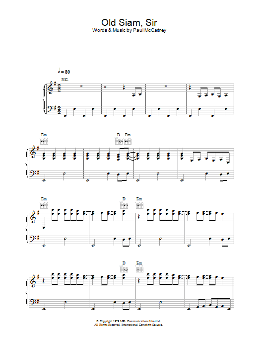 Learn to play Paul McCartney & Wings Old Siam, Sir sheet music for Piano, Vocal & Guitar (Right-Hand Melody) in minutes. Paul McCartney & Wings Old Siam, Sir sheet music preview music notes and score for Piano, Vocal & Guitar (Right-Hand Melody) including 5 page(s)