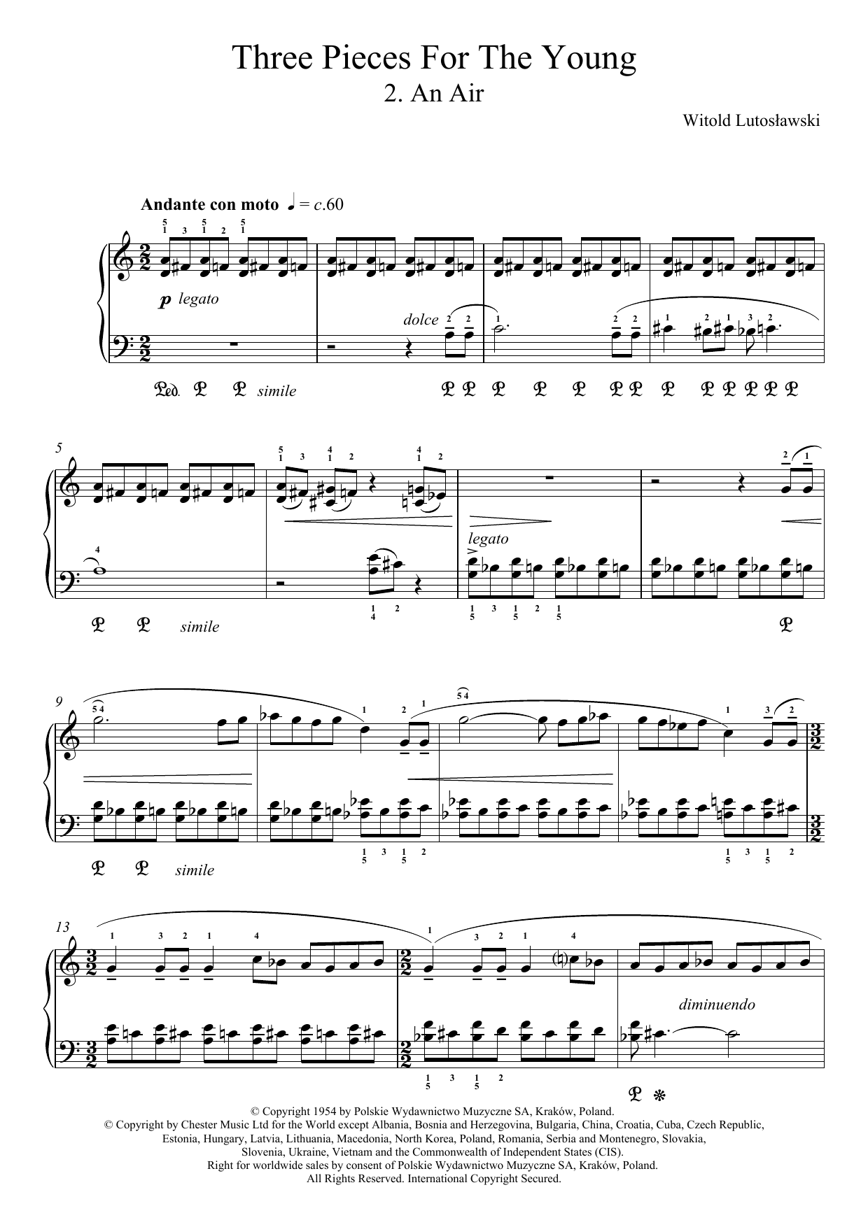 Witold Lutoslawski Three Pieces For The Young, 2. An Air sheet music, chords, lyrics - Printable PDF for Piano