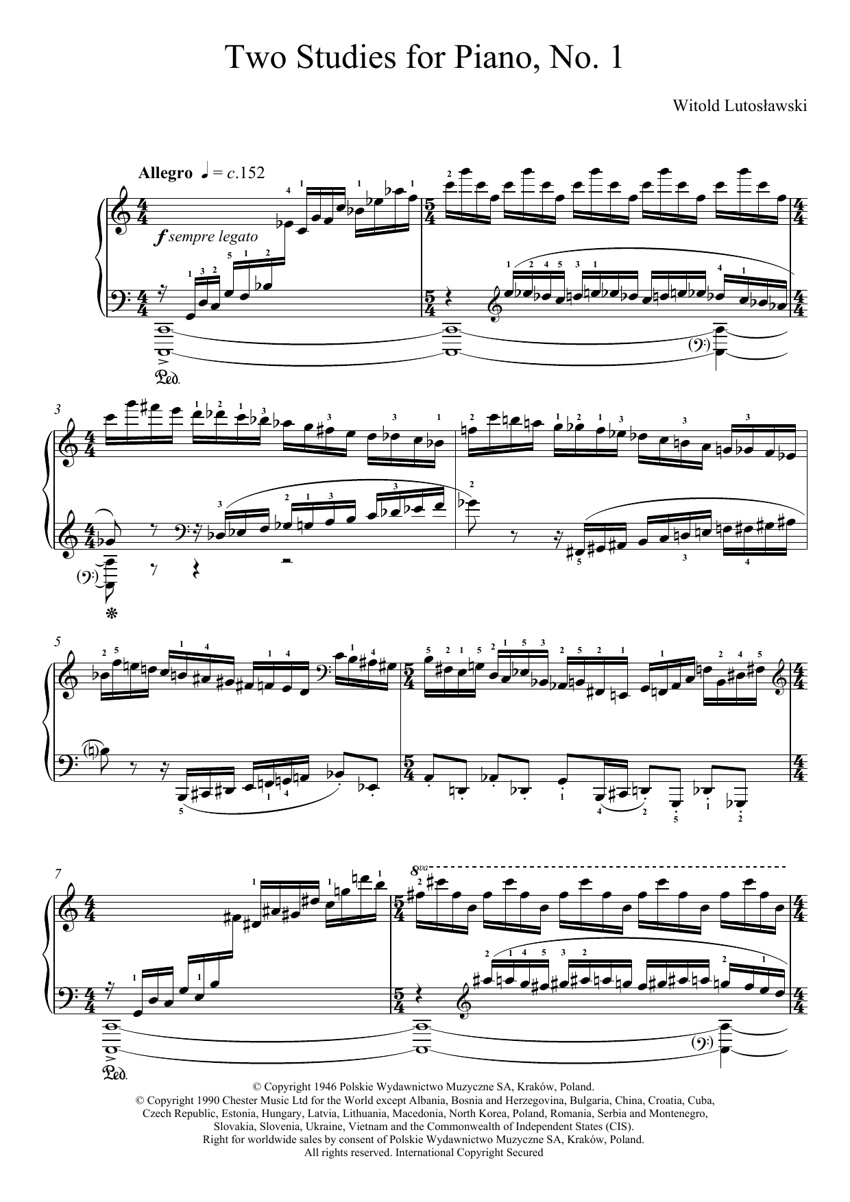 Witold Lutoslawski Two Studies For Piano, 1. Allegro sheet music, chords, lyrics - Printable PDF for Piano