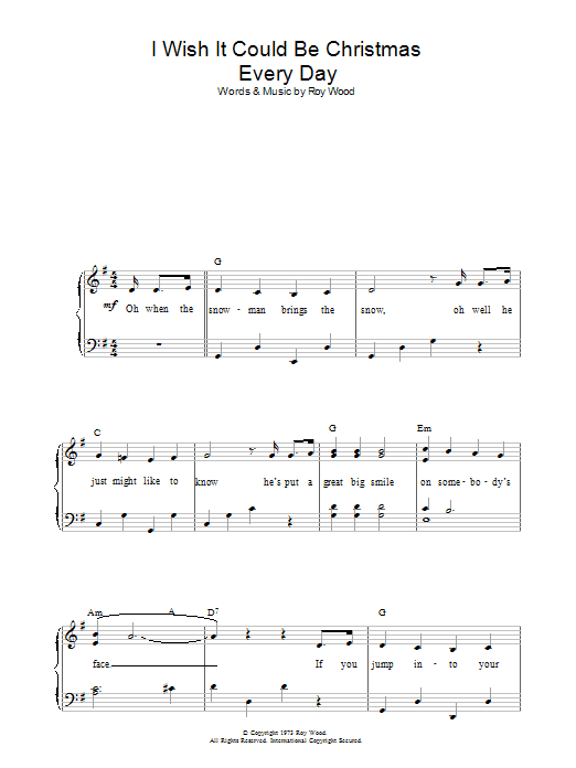Wizzard I Wish It Could Be Christmas Every Day sheet music preview music notes and score for Piano, Vocal & Guitar including 7 page(s)