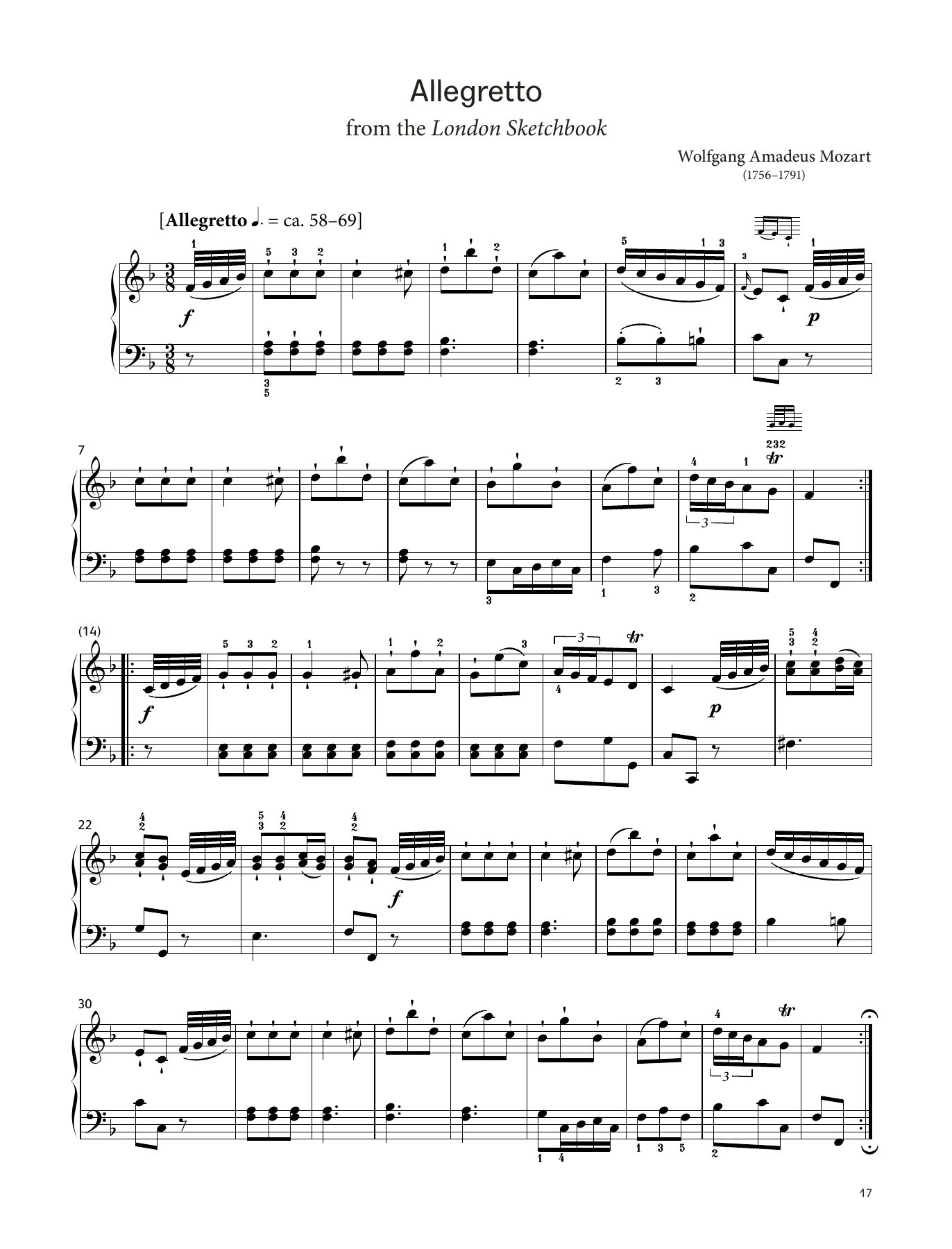 Wolfgang Amadeus Mozart Allegretto, K. 15a (LCME Piano 2018 Grade 3 List A) sheet music, chords, lyrics - Printable PDF for Piano Solo