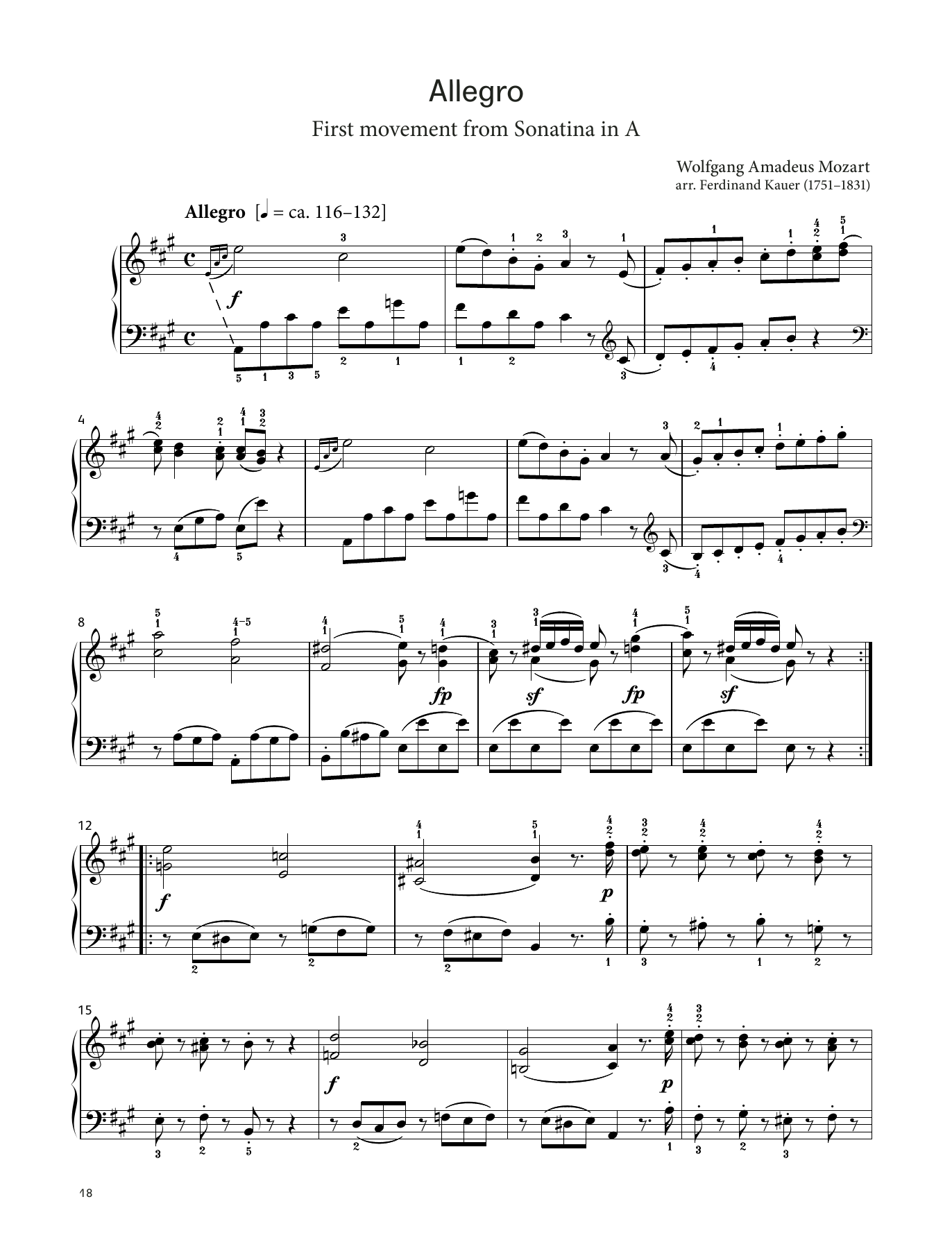Wolfgang Amadeus Mozart Allegro (LCME Piano 2018 Grade 5 List A) sheet music, chords, lyrics - Printable PDF for Piano Solo